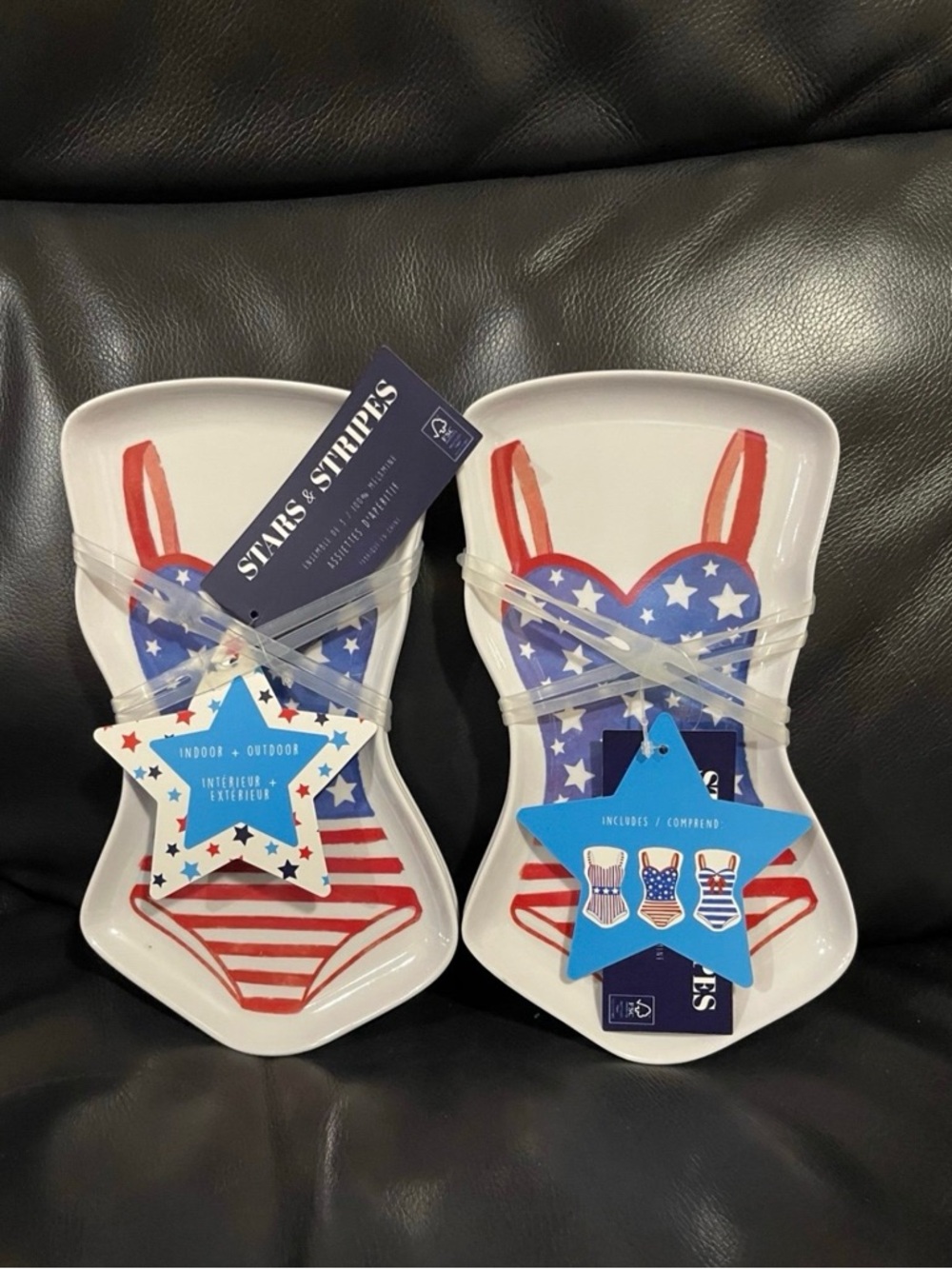 Patriotic Stars and Stripes Melamine Bathing Suit Appetizer Plates, 2 Sets